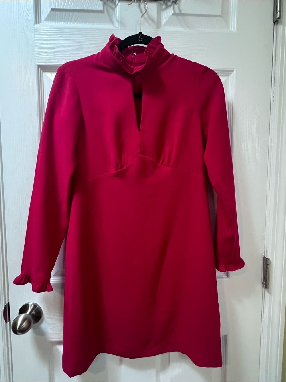 Shoshanna Women's Red Long Sleeve Ruffle Mock Neck 40s Bodice Mini Dress Size 2